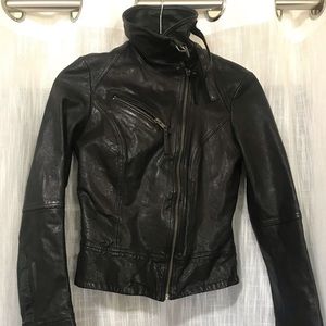 AllSaints Black Leather Biker/Moto Jacket